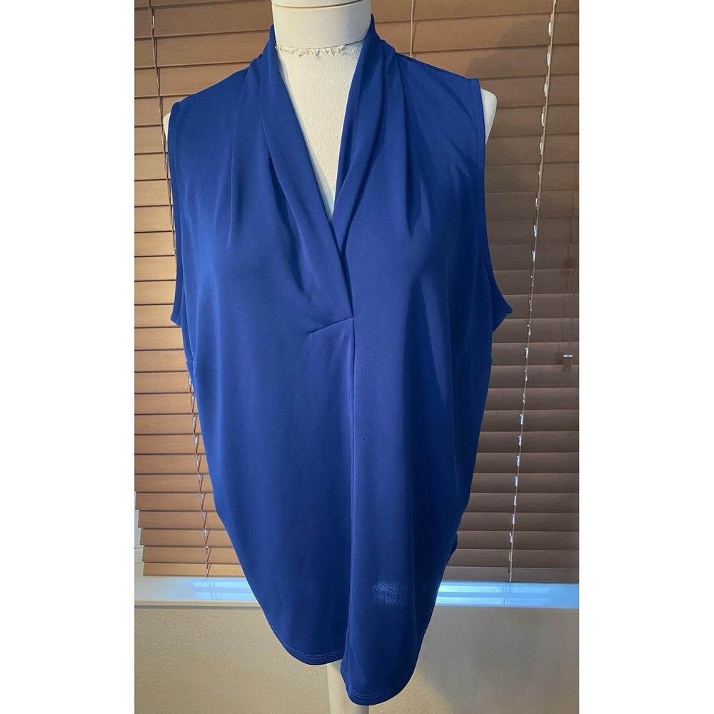 Elloquii Elegantly Draped Sleeveless Blouse, Royal Blue,‎ Plus Size Top